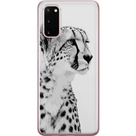 Samsung Galaxy S20 Gennemsigtig cover Sleek sort-hvidt close-up af en gepard med rolig blik og elegante markeringer, der fremhæver dens kraftfulde og
