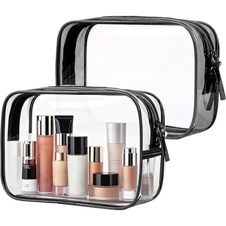 2-paknings reisekosmetikkveske, TSA-godkjent sminkeveske, klar sminkeveske for reise, bærbar oppbevaringsveske for kvinner og menn
