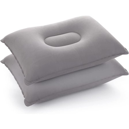 2 stk. 42x29 cm Oppblåsbar Campingpute Lett Reisepute Luftpute Strandpute Flokk Hodepute for Kontor, Utendørs, Grå