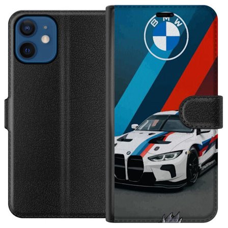 Kompatibelt PlÃ¥nboksfodral till Apple Apple iPhone 12 mini BMW M Sport design med vit racingbil och klassiska M rÃ¤nder exklusivt bilmotiv perfekt fÃ