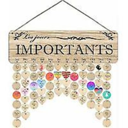 Adventskalender, evigvarende bursdagskalender på fransk for å huske familiens og venners bursdager, datoer for viktige hendelser, veggdekorasjon i 