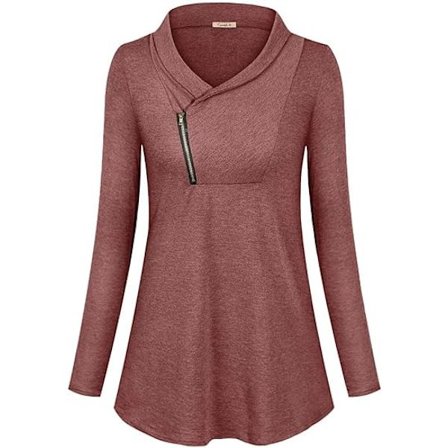 Kvinnors långärmade pullover med dragkedja och krage i enfärgad sportig sweatshirt