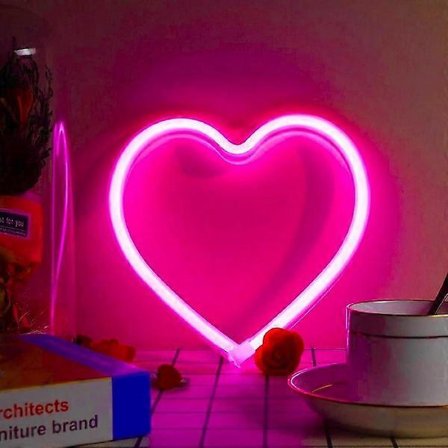 Rosa Hjerte Neonskilt, LED Neonlys Batteridrevet eller USB-drevet Dekorlampe, Bord- og Veggdekorasjonslampe