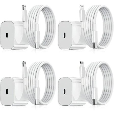 4-pakning - iPhone-lader - Hurtiglader - Adapter + 2M Kabel 20W Lightning Hvit 4-pakning iPhone (NT) 4-pakning Lightning 4-pakning
