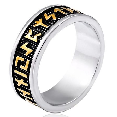 Ring - Nordic Mythology - Runes steel / Black gold