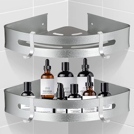 2-pack borrfritt självhäftande väggmonterad badrumshylla förvaringsorganisatör med 4 krokar (svart)