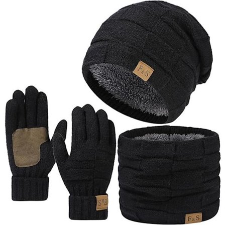 ING Tyk Strikket Hue, Halstørklæde og Handsker Sæt 3 Dele til Mænd Ekstra Varme Vintertilbehør til Koldt Vejr og Udendørs Aktiviteter