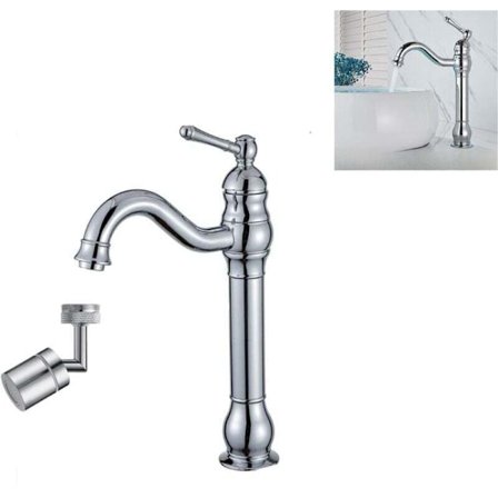 Retro drejelig 360° håndvaskarmatur, etgrebsblander til badeværelse, høj tud, koldt og varmt vand tilgængeligt, krom.