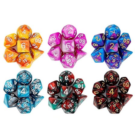 Dnd-nopat, 6 x 7 sarjaa monivärisiä noppasettejä pusseissa Dungeon And Dragons Mtg -lautapeleihin Rpg Dnd D20 D12 D10 D8 D4