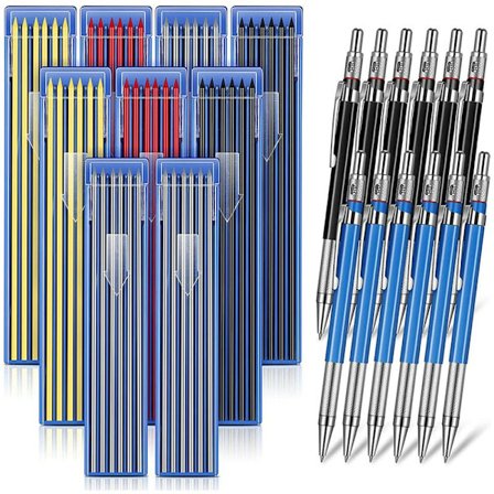 12 stk. stribeblyant farveblyanter mekanisk blyant metal markørpen til bygningsarbejdere, metalarbejde, VVS'ere