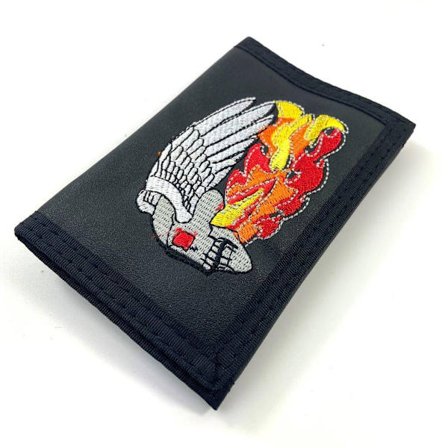 Wallet Skull with wings and flames