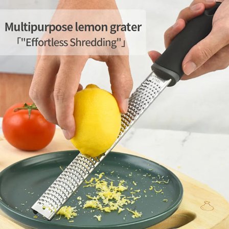 Microplane Zester Rivejern i rustfritt stål, svart, for sitrusfrukter, parmesan, ingefær, sjokolade og muskatnøtt med fint blad