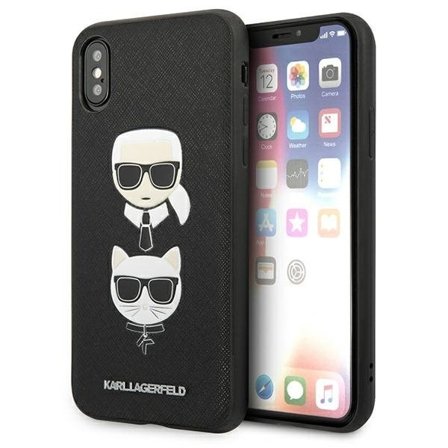 Karl Lagerfeld Saffiano Karl&Choupette Head-etui for iPhone X/XS - svart