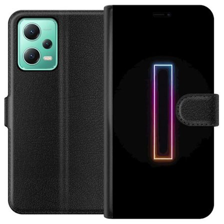 Kompatibel Tegnebogsetui til Xiaomi Xiaomi Redmi Note 12 Minimalistisk neonbogstav I i regnbuefarver mod mørk baggrund