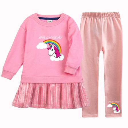 Tecknad Flickor Print Crew Neck Swing Baggy Våren Hösten Outfits