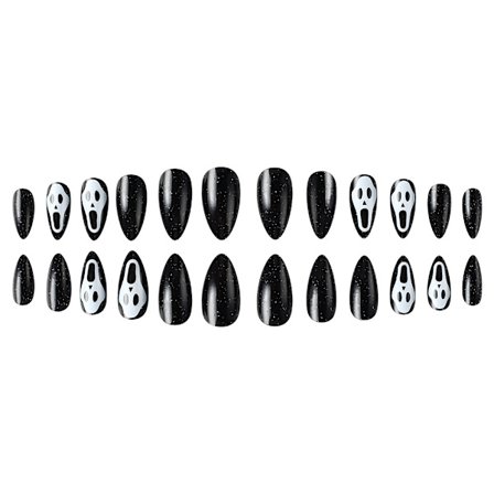 2024 Falska naglar set svart skalle nagelklistermärken nagelkonst set 24 stycken bärbara naglar