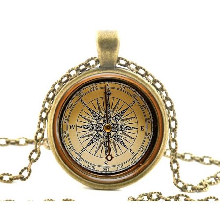 Vintage kompass glass anheng halskjede, gammeldags antikk stil bilde smykker