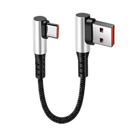 90 graders albue USB til Type C ladekabel med 480 Mbps synkronisering for hodetelefoner og høyttalere