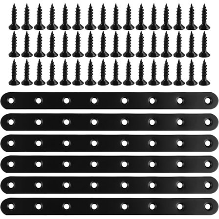 Svarte perforerte plater, flate koblinger, perforerte plateholdere, 244 x 20 x 3 mm, metallfesteplate, flatt festebrakett, flate braketter, støtte for
