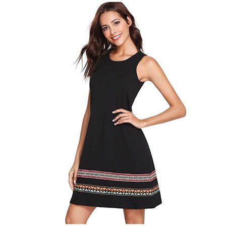 Kvinners sommer Boho ermeløs brodert kant løs casual tank kjole xl B