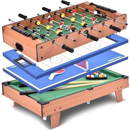 4-i-1 Baby-foot Bord COSTWAY - Billard, Bordtennis, Hockey - Fuld Udstyr - Stabelbart Bord - 81 x 43 cm - Hus, Bar - Naturlig