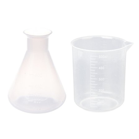 2 st bägare: 1 st 500 ml klar plastlaborationskonisk kolv förvaringsflaska & 1 st 500 ml gramu