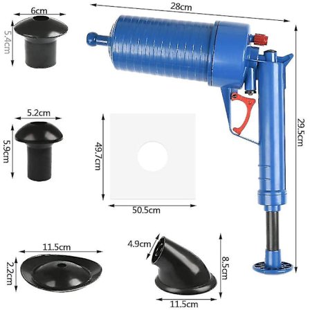 Unblocker Rør Til; Komprimeret Luft, Højtryks Pumpe Med 4 Forskellige Sug Kopper Til Afløb Køkken Vask Badekar Og Toilet