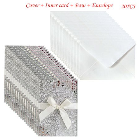 20 stk. Glitter Hul Invitationskort med Kuverter Bånd til Bryllupsinvitation Valentinsdag Brudefest Festartikler