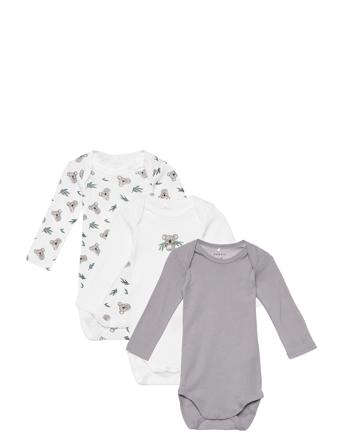 Nbnbody 3P Ls Silver Koala Bodies Long-sleeved Grå Name It