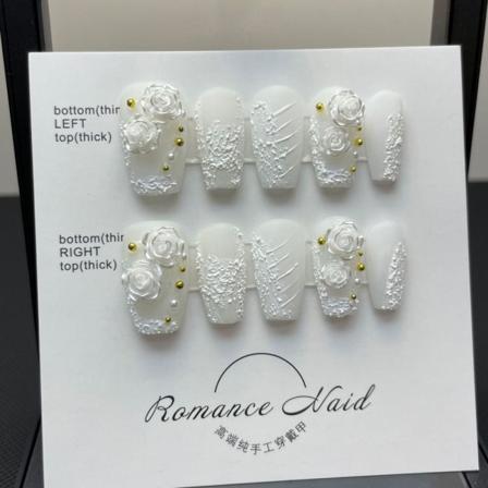 10 stk Pure Manual False Nail Camellia Flowers Håndlagde negler L L