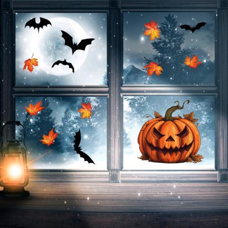 2 ark Happy Halloween vægdekorationer Uhyggelige Halloween væg- og vindueklistermærker, Græskar Slot Flagermus Kat Vampyr Hexe Sp