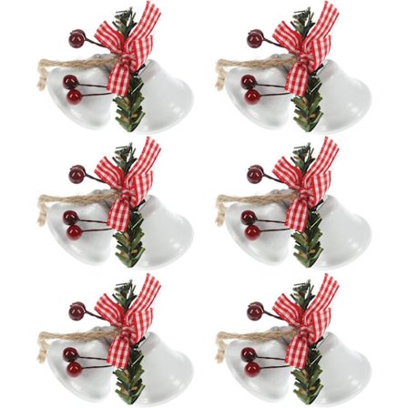 6 st röda julklockor, trädhängande prydnad metall jingelklockor för juldekoration (6, vit)