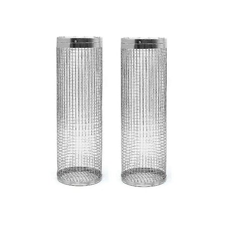 2 stk Rullende Grillkurver - Beste Grillkurven Noensinne, Rundt Grillnett i Rustfritt Stål_ma