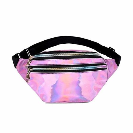 Blank skinnende midjeveske mageveske cross body sekk - rosa