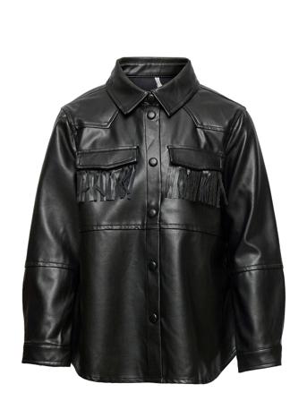 Konnanna L/S Fringe Pu Shirt Wvn Black Kids Only