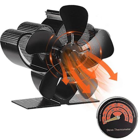 Bästsäljare - 5-bladig vedeldad kaminfläkt med termometer, icke-elektrisk värmefläkt för ved - Miljövänlig och effektiv uppvärmning