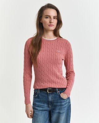 GANT - Kabelstrikket bomullsgenser med stretch til dame faded brick
