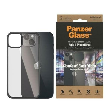 PanzerGlass ClearCase antibakterielt etui for iPhone 14 Plus / 15 Plus - gjennomsiktig og svart