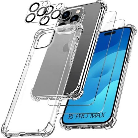 Skyddsskalle - TPU - för iPhone 15 Pro Max - Ultra genomskinlig - Stötabsorberande - 2 Härdat glas