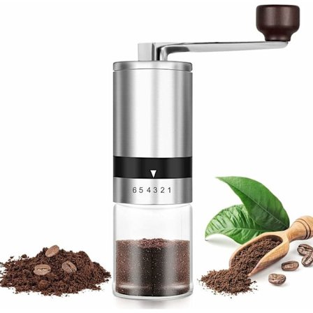 Manuell kaffekvern, justerbar 6 nivåer, justerbar håndkvern med keramisk burr, egnet for hjem, kontor eller reise-