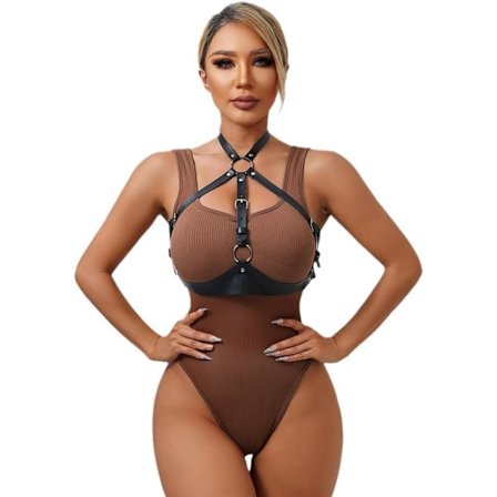 2025 Senaste Modell Dam Läder Bondage Kostym PU Läder Bondage Kostym Justerbar Punk Stil Korsett Nattklubb Vuxen Performance Kostym