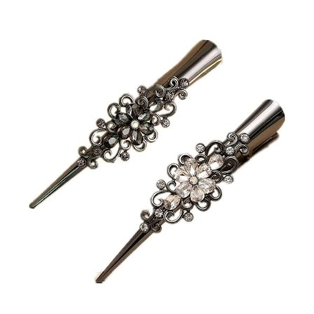 2 metall krokodil hårklämmor svart och vit halkfria näbbhårklämmor för kvinnor och flickor Eleganta hårtillbehör näbbklämmor