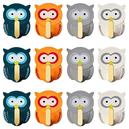 12 stk. Tegneserie Ugle Væghænger Vægkrog Tøjkrog Multifunktionelle Kroge Hjem Vægdekor Assorteret Farve
