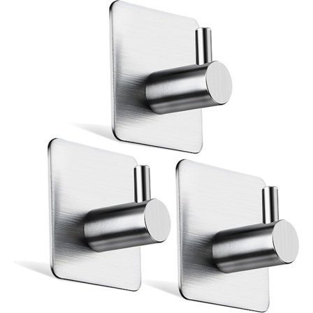 Håndkleholder uten boring, kleshenger, selvklebende veggkroker i rustfritt stål for bad, kjøkken, 3 stk.