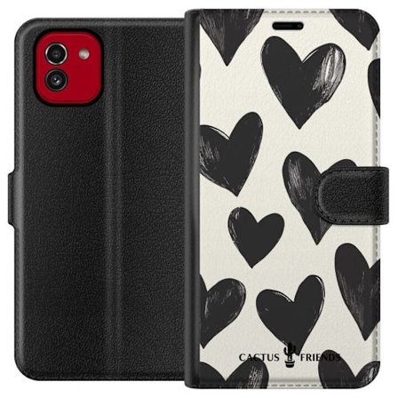 Kompatibel Tegnebogsetui til Samsung Samsung Galaxy A03 Cactus and Friends - Bold Black Love Pattern