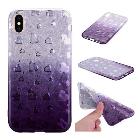 iPhone Xs Max 3D etui med diamandtkorn - Mørk Lilla