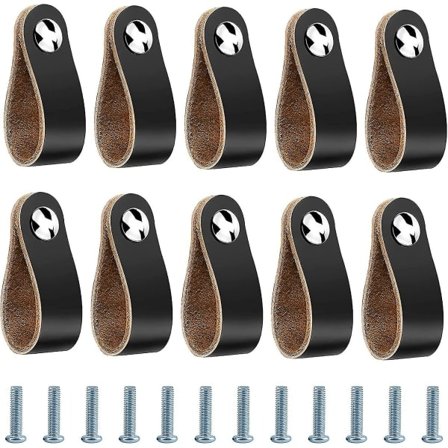 Lærhåndtak, 10 stykker Møbelhåndtak i lær kompatibilitet med baderomsskapsdører - 14 X 2,5 Cm, Svart