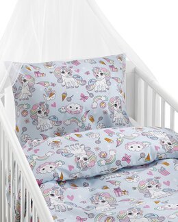 Påslakanset Enhörning spjälsäng 2-delar Blå - Borganäs of Sweden