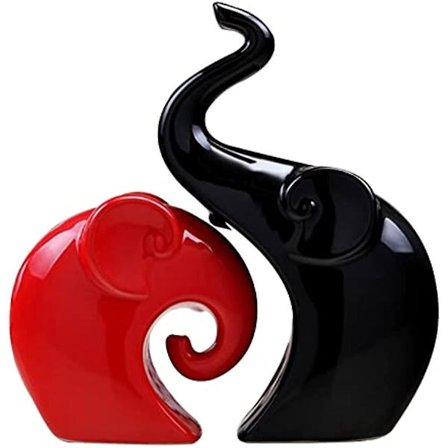 Elefant Dekoration Elefant Par Lavet Af Keramik I Sort Og Rød Moderne Skulptur Som Par Af To Individuelle Elefanter Til Stue