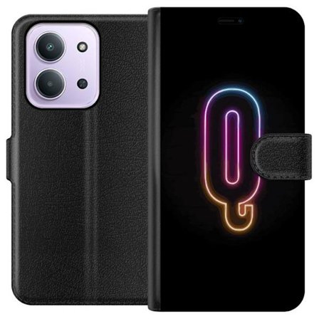 Kompatibelt Lommeboketui til Xiaomi Xiaomi Redmi 15C Minimalistisk neonbokstav Q i skinnende farger mot mørk bakgrunn